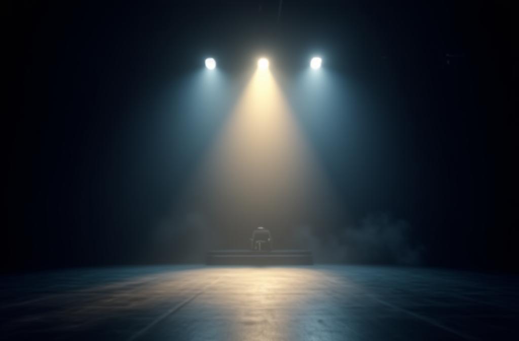 Spotlight shining on a stage, symbolizing focused media attention and visibility